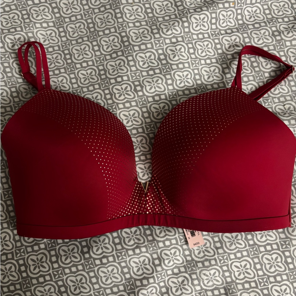 Victoria's Secret Deep Red Bra with Gold Accents